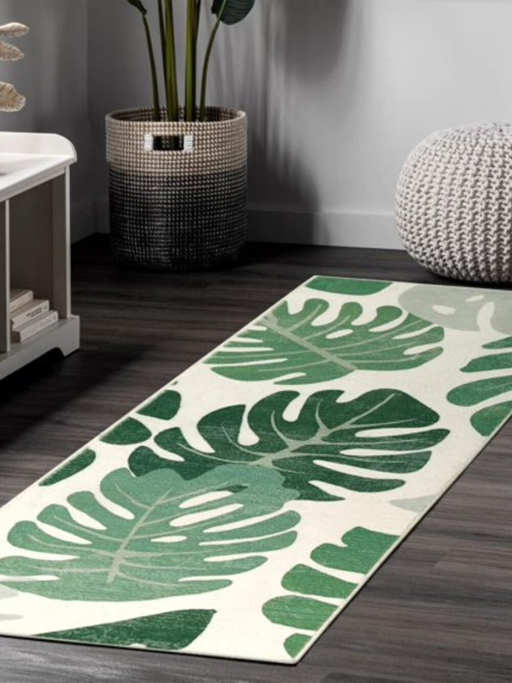 HAOCOO Green Monstera Leaf Area Rug Bath Mat 27x47 Non Slip Washable New